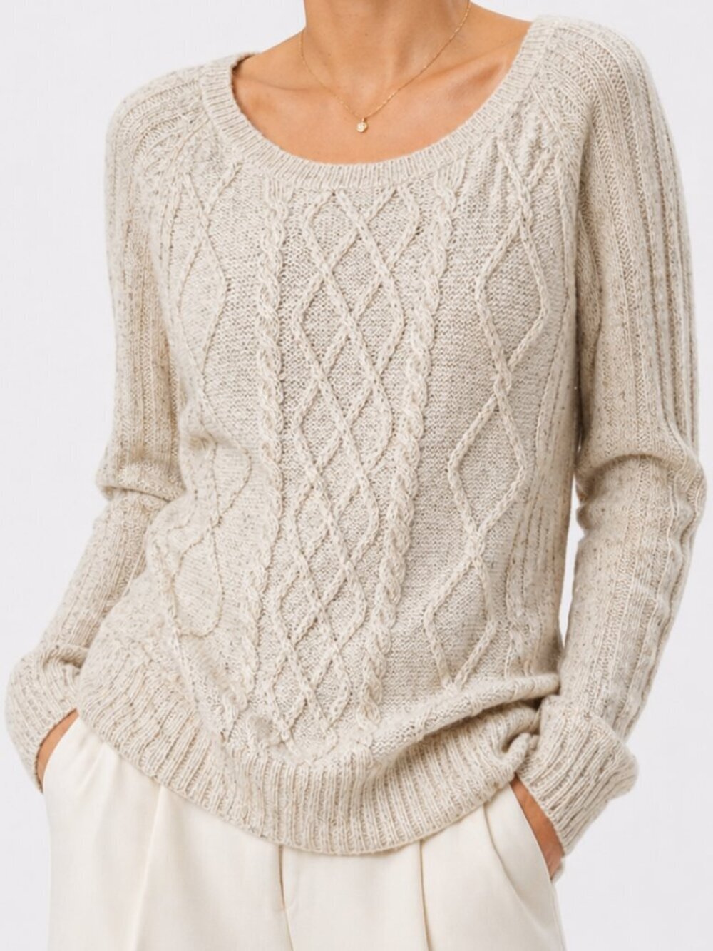 APT 9 Cable Knit Sweater Gold Metallic Cream Large